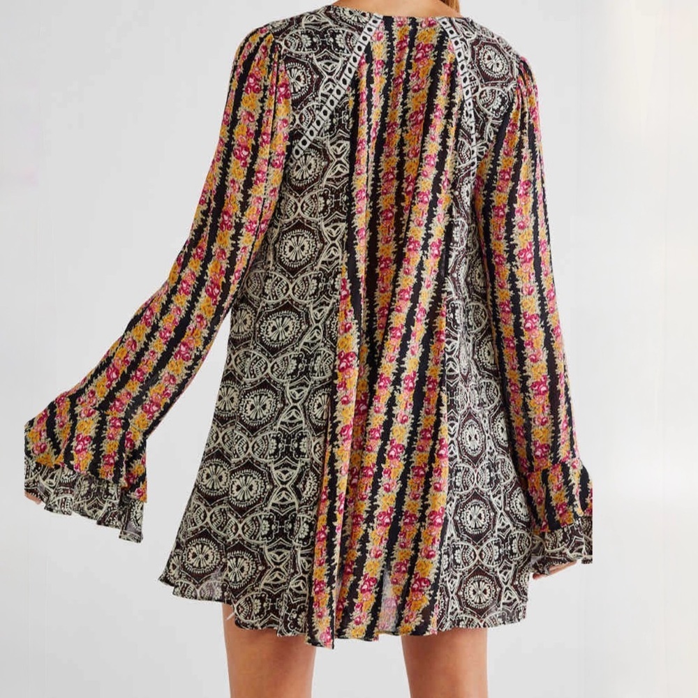 FREE PEOPLE Fallin Into You Long Sleeve Tunic Dress Black Combo size XS - Picture 3 of 14